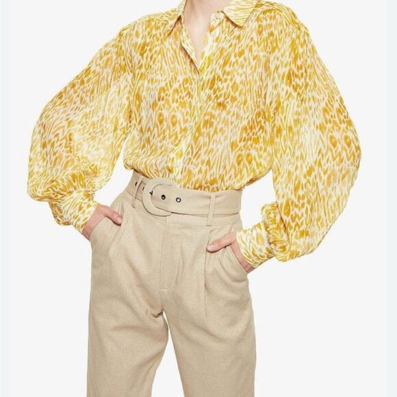 ANINE BING NWOT Caleb Silk Blouse in Marigold Leo - Picture 2 of 16